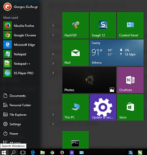 start menu windows 10