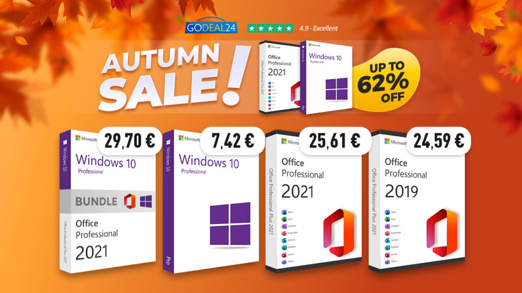 Γνήσια Windows 10 με 6.14€ και αυθεντικά Office 2021 από 13.52€ Godeal24 Autumn Sale